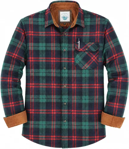 Vista 24 de Gioberti - Camisa a cuadros de franela cepillada de 100% algodón para hombre con contraste de pana Carbón vegetal