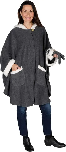 Vista 6 de Le Moda Capa con capucha para mujer con guantes a juego, colección de invierno, talla única