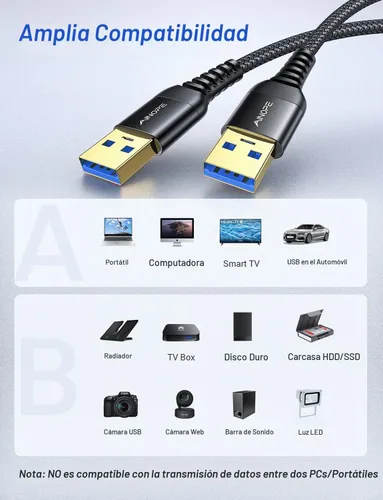 Vista 4 de AINOPE Cable USB a USB, cable USB 3.0 A a A macho a macho [nunca se rompe], cable tipo A de doble extremo compatible con cajas de disco duro, KVM
