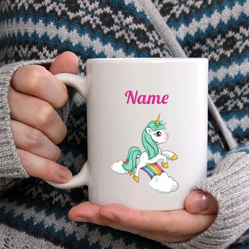 Vista 2 de Taza de café personalizada con nombre, unicornio (11 onzas)