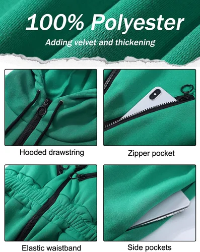 Vista 3 de COZYPOIN Conjunto de sudadera con capucha para mujer, de forro polar, de una pieza, de cintura alta, para mujer