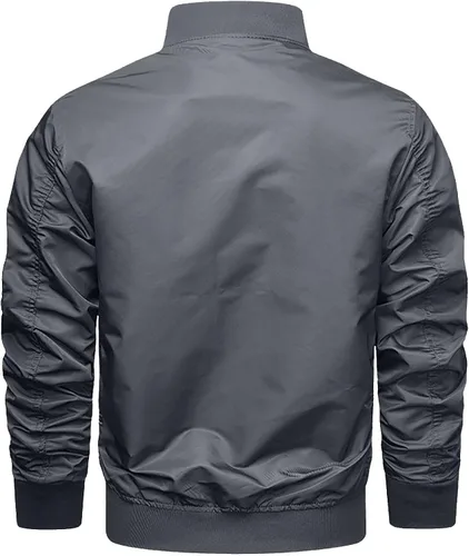 Vista 2 de Men's Jacket Lightweight Windbreaker Bomber Jacket Windproof Winter Solid Slit Pocket Flight Long Sleeve Zipper Jacket Coat
