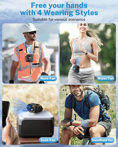 Vista 6 de Gonex Ventilador de cintura portátil con clip en el cinturón, recargable de 199 velocidades 13500 rpm, fuerte flujo de aire de 35 horas, ventilador