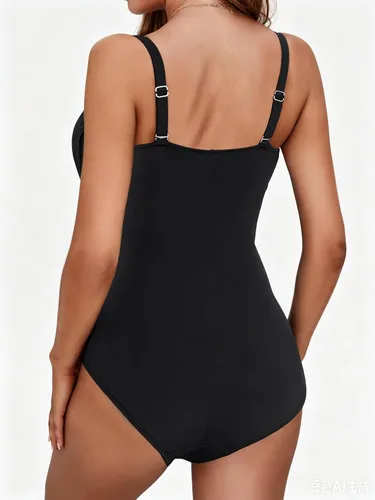 Vista 2 de Traje de baño de una pieza para mujer, con control de abdomen, traje de baño con arrugas Negro