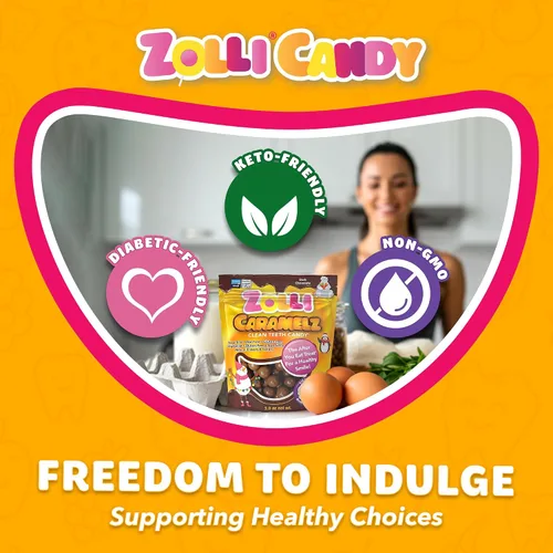 Vista 5 de Zolli Caramelz in Dark Chocolate - Caramelo sin azúcar, caramelo saludable apto para dieta keto y diabética, golosinas aprobadas por dentistas