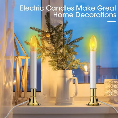 Vista 2 de Coume 10 velas con sensor eléctrico para ventana, con base chapada en latón y sensor de ventosas, apaga la vela con la luz en el enchufe oscuro