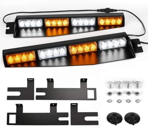 Vista 11 de ASPL 32 Luces LED para Visera 26 Patrones de Destello Parabrisas Emergencia Advertencia de Peligro Luz Estroboscópica Baliza Montaje Dividido Ámbar