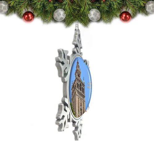 Vista 2 de España Giralda Torre Sevilla Adorno de Navidad Decoración Árbol Cristal Metal Recuerdo Regalo