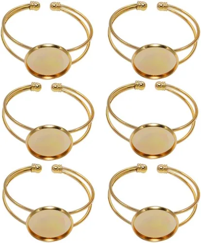 Vista 13 de Exceart 6 unidades de pulseras con ajuste de cabujón redondo en blanco, bandejas de bisel ajustables, pulseras para bricolaje y fabricación de joyas