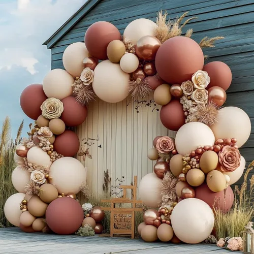 Vista 5 de Boho Balloons Guirnalda de Globos Rosa Nude Doble Relleno Crema Mate Rosa Dusty Kit de Arco de Globos para Cumpleaños Baby Showers, Bodas Desnudo