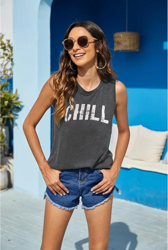 Vista 2 de Hount - Camisetas sin mangas para mujer, estilo casual, sueltas, con gráficos, cómodas, para verano, básicas, camisetas sin mangas