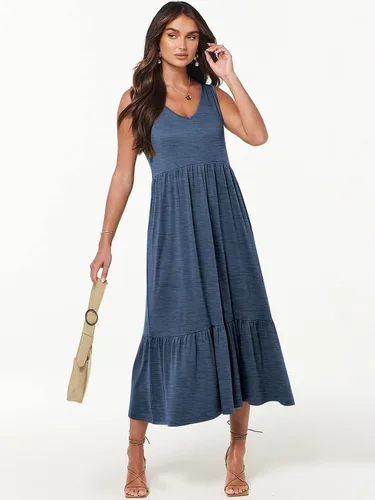 Vista 4 de ANRABESS Vestido de verano casual sin mangas con cuello en V para mujer, vestido de playa con bolsillos