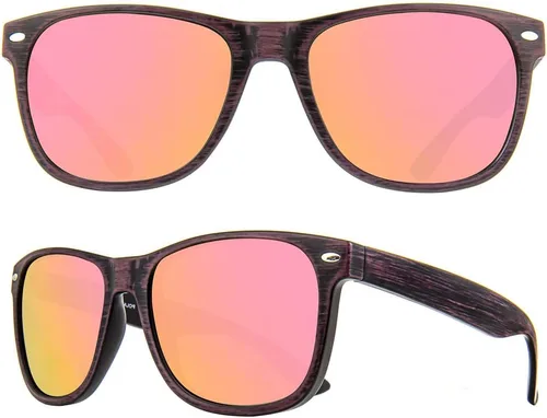 Vista 14 de MAXJULI Gafas de sol polarizadas para cabezas grandes, hombres y mujeres, protección UV 400, lentes de sol de grano de madera 8809 B1.negro/gris