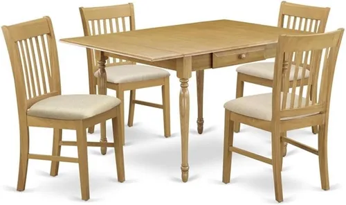 Vista 11 de East West Furniture MZNO3-BCH-W Juego de mesa de comedor de 3 piezas para espacios pequeños contiene una mesa de comedor rectangular con gotas y 2