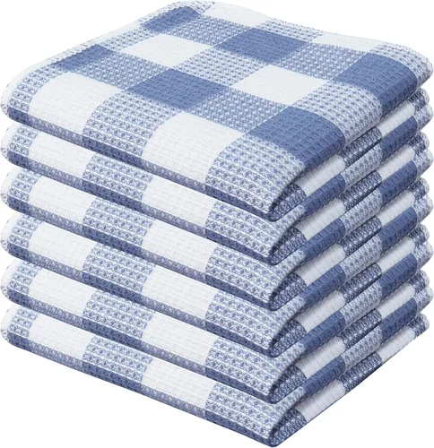 Vista 28 de PurpleEssences Trapos de cocina a cuadros con tejido de gofre, 100% algodón, 12 x 12 pulgadas, suaves, absorbentes, de secado rápido, trapos