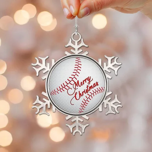 Vista 14 de Adornos de metal con diseño de copo de nieve para fanáticos de los deportes, talla única, adorno de Navidad, recuerdo de recuerdo para decoración