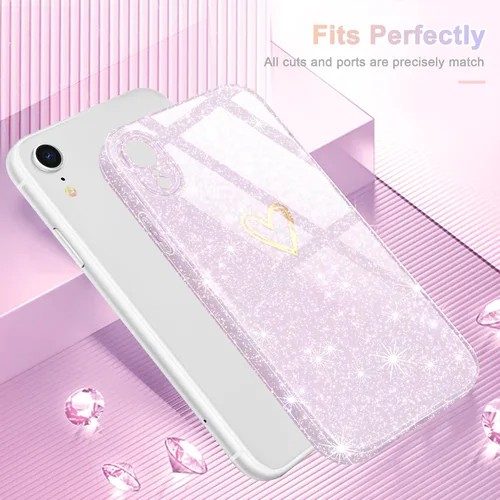 Vista 5 de Funda para iPhone XR, con [1 protector de pantalla de vidrio templado] [purpurina transparente] bonita funda de teléfono brillante a prueba