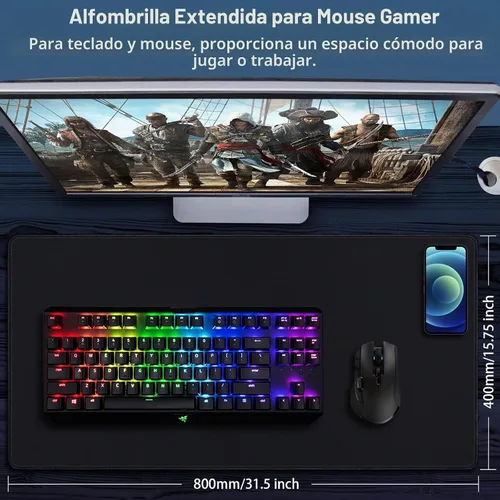 Vista 2 de Canjoy Alfombrilla para Mouse de Juegos (31.5x15.7 pulgadas) 3mm de Grosor XX-Grande Alfombrilla Extendida para Teclado de Computadora Completa