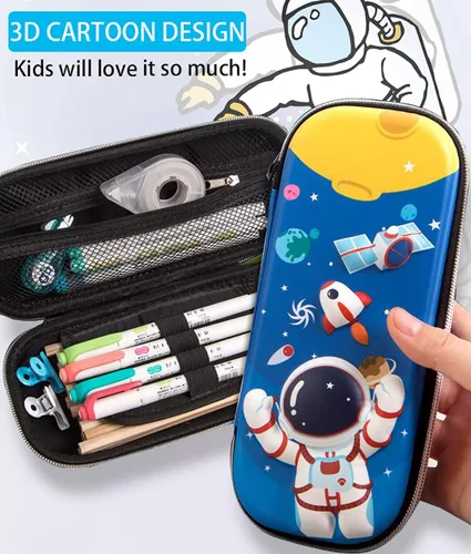 Vista 5 de Estuche para lápices para niños, bolsa de almacenamiento de dibujos animados de EVA 3D, soporte para bolígrafos para niños y escuelas, caja