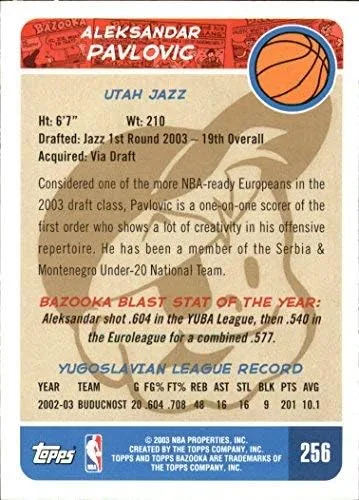 Vista 2 de 2003-04 Bazooka Parallel #256 Aleksandar Pavlovic NBA Basketball Trading Card
