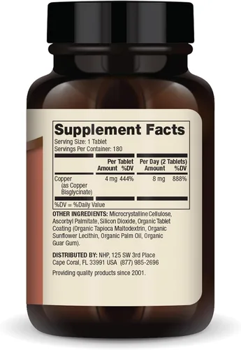 Vista 2 de Dr. Mercola Cobre Bisglicinato, 90 porciones (180 tabletas), suplementos dietarios, 8 mg por día, mini tabletas, favorece la salud general, sin OMG