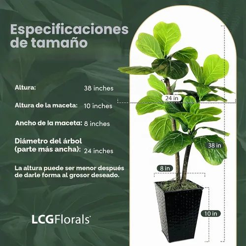 Vista 8 de LCG Florals - Árbol artificial de higuera de hoja de violín de 3.2 pies - Tronco de madera real, preensamblado, sin mantenimiento, planta artificial