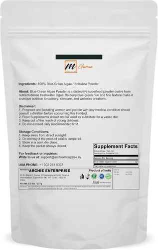 Vista 2 de Polvo 100% espirulina/polvo de algas verdes azules 0.5 libras / 8.01 oz