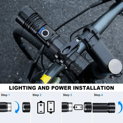 Vista 8 de Linternas Recargables de Alto Lumen, Paquete de 2 Linterna LED Súper Brillante de 99000 Lúmenes con 5 Modos e Impermeable, Carga Rápida USB Linterna