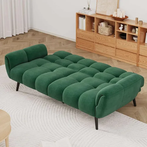 Vista 6 de HIPIHOM Sofá cama futón convertible de 76.77 pulgadas, moderno sofá futón de lino, cómodo sofá cama con respaldo ajustable, sofá cama para espacios
