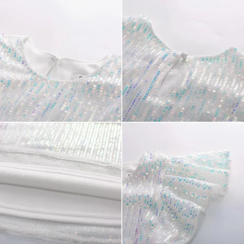 Vista 7 de GRACE KARIN Vestido de lentejuelas para niñas, manga corta, con vuelo, silueta acampanada, vestido midi con lazo para el pelo, 5-12 años