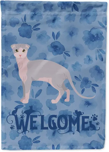Vista 337 de Caroline's Treasures CK4813CHF - Bandera de bienvenida con gato abisinio azul, manga grande, para porche, para colgar en la pared, poliéster