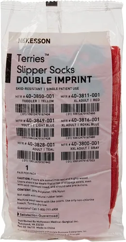 Vista 2 de McKesson Unisex Non-skid Slipper Socks Adult Sz. 7.5 to 10 Red