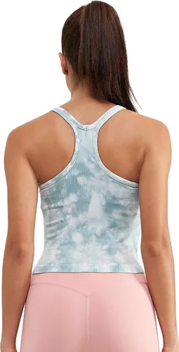 Vista 90 de sphinx cat - Camiseta corta de entrenamiento para mujer, camiseta sin mangas, acanalada, con espalda cruzada y brasier integrado