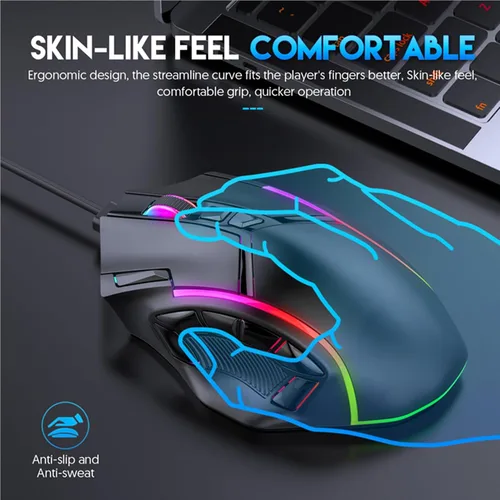 Vista 8 de EBTOOLS Ratón para juegos, 12 botones programables, luces RGB de 12800 DPI, diseño ergonómico, con cable de 5.9 ft, para computadora portátil y PC