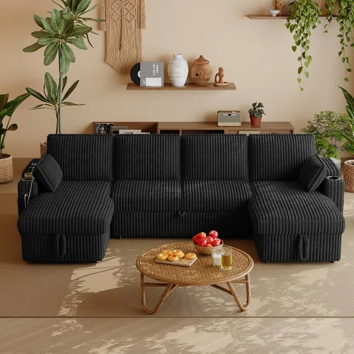 Vista 11 de Wrofly - Sofá cama de felpilla 3 en 1, sofá biplaza extraíble, beige y blanco Blanco beige