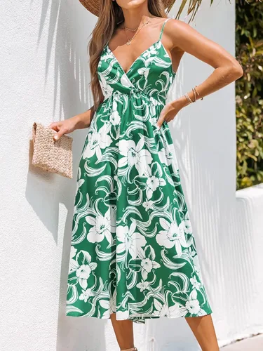 Vista 2 de CUPSHE Vestido formal tejido con cuello en V y estampado floral para mujer
