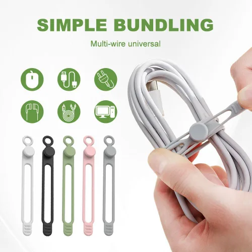 Vista 2 de Bridas de silicona para cables, organizador de cables reutilizable de datos nuevos 2026, gestión de cables de viaje para electrodomésticos, gestión