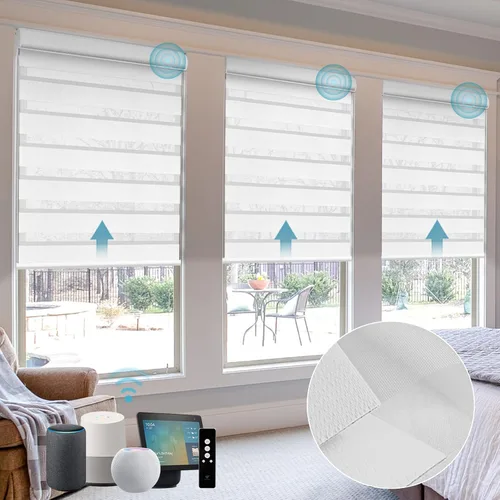Vista 21 de SmartWings Persianas motorizadas de cebra con cenefa funcionan con Homekit Thread Alexa Z-Wave Smart de doble capa con control remoto, persiana