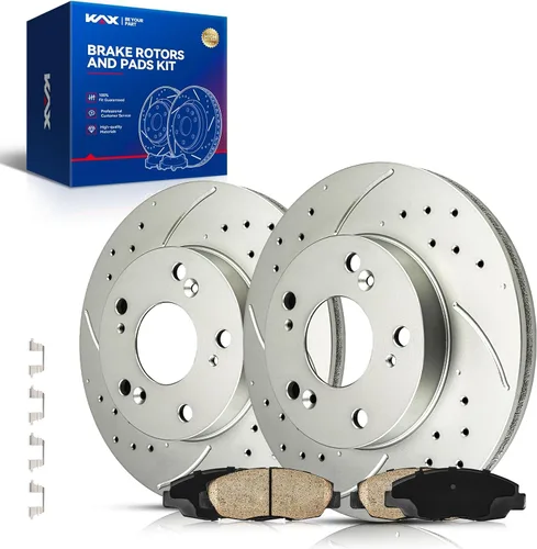 Vista 51 de Kit de freno delantero KAX, rotores de freno ranurados y con hendiduras, pastillas de freno cerámicas Compatible con Honda Accord 1990 1991 1992