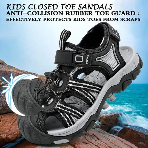 Vista 5 de JMFCHI Sandalias deportivas para niños, sandalias deportivas para exteriores, senderismo, atléticas, sandalias de playa con punta cerrada, zapatos