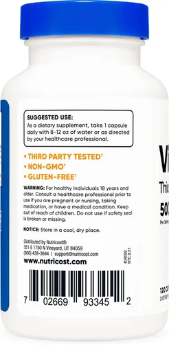Vista 3 de Nutricost Vitamina B1 (tiamina) 500 mg, 120 cápsulas (2 botellas)
