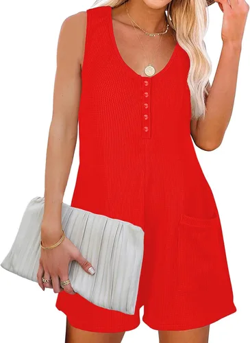 Vista 2 de Mivnue Enterizo para mujer, casual, de verano, sin mangas, con botones, con bolsillos