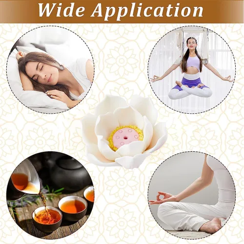 Vista 6 de GORGECRAFT Soporte para incienso de loto blanco, quemadores de incienso de porcelana, hechos a mano, casa de té, suministros budistas zen, soporte