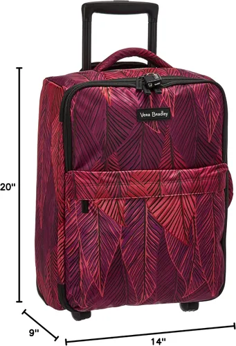 Vista 8 de Vera Bradley Maleta plegable Softside para mujer, Hojas De Plátano Fucsia, Maleta plegable con ruedas Softside