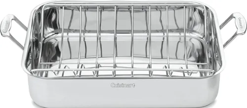 Vista 3 de Cuisinart Multiclad Pro - Juego de utensilios de cocina de triple capa, sartén para asar de acero inoxidable rectangular de 16 pulgadas con estante