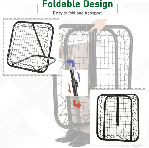 Vista 4 de Soozier Red de rebote de fútbol, 3 x 3 pies, red de portería de entrenamiento portátil ajustable en ángulo con diseño plegable rápido, tubo de metal