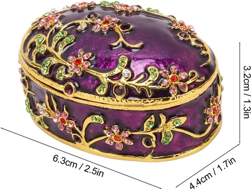 Vista 7 de TOPINCN Joyero con bisagras, caja de joyería clásica, almacenamiento seguro, decorativo, pintado a mano, detalles de baño para anillos (morado)
