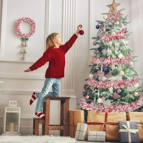 Vista 4 de Guirnalda de oropel de Navidad de 50 pies, guirnalda metálica para decoración de árbol de Navidad, boda, cumpleaños, Año Nuevo, adornos colgantes