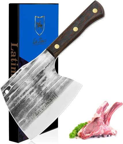Vista 9 de LA TIM'S Cuchillo de carnicero para carne de 2 libras, cuchillo resistente con acero de alto carbono forjado a mano, cuchillo de carnicero