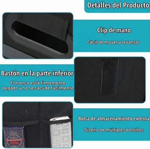 Vista 3 de Organizador de maletero de coche, caja de almacenamiento auto plegable de múltiples compartimentos con 4 bolsillos, contenedor de maletero de coche